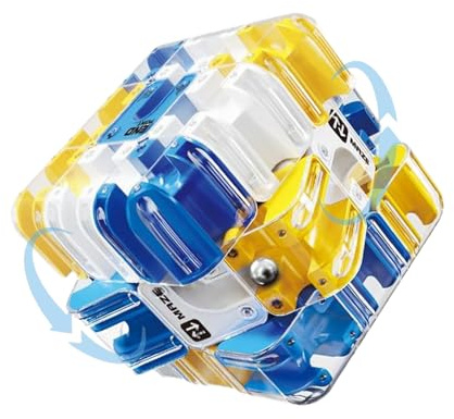 3D Cube Puzzle with Ball Track, Brain Teaser Logic Toy for Kids & Adults, Handheld Twist Challenge Cube for Spatial Reasoning, Easter Basket Stuffers for Boys Girls 8-12 Gifts(Blue)