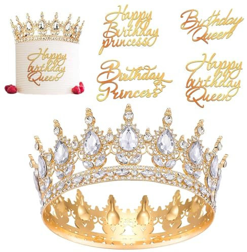 Födelsedagskrona för kvinnor, vintage tiara-krona, flicka drottning prinsessa krona drottning tiara, damer krona med 4 grattis på födelsedagen tårtdekoration födelsedag cupcake topp födelsedagskrona