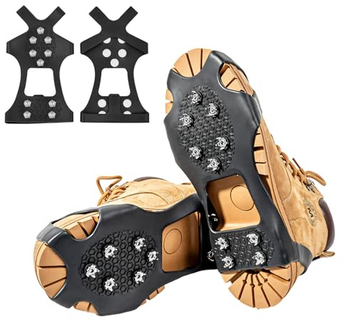 10 Dents Crampons, Crampons Neige Chaussures pour Hiver Randonnée Pêche Marche, Alpinisme [Acier Inoxydable & Anti-Slip] (XL)