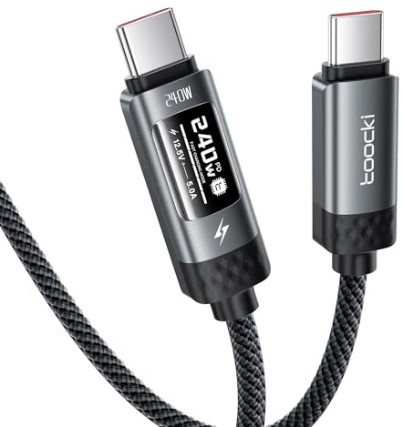 toocki Câble USB-C vers USB-C 240W 1M, PD3.1 Rapide, Écran OLED, Noir | Charge Ultra Rapide, Affichage OLED, Durable Tressé Nylon pour iPhone 17 Pro Max/Samsung S25/S24/MacBook, Idéal Bureau/Voyage