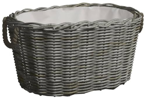 Runheo Träkorg med bärhandtag av naturlig vide, 59 x 42 x 28 cm, grå, mångsidig vedkorg för öppen spis och ugn, stabil vedhylla för förvaring i vardagsrum och trädgård