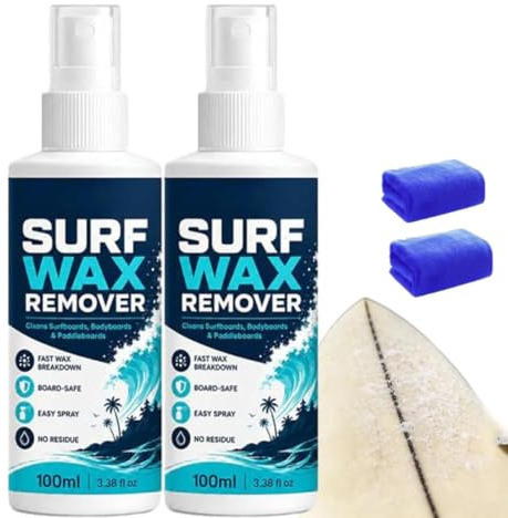 Spray per rimuovere la cera da tavola da surf (2pcs) | Dispositivo per la rimozione della cera professionale, formula pulita ad azione rapida, decomposizione rapida della cera