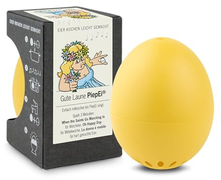 Gute Laune PiepEi Gelb - Singende Eieruhr zum Mitkochen - Eierkocher für 3 Härtegrade - Gute Laune Geschenk - Lustiges Kochei - Musik Eggtimer - Brainstream