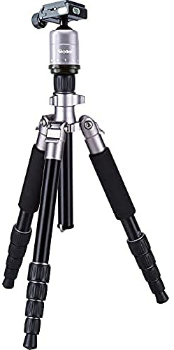 Rollei Compact Traveler Nr. 10 – Leichtes Reise Stativ aus Aluminium mit geringem Packmaß, 360° Panorama Kugelkopf, Tasche und 2 Schnellwechselplatten, Tragkraft 5 kg - Titanium