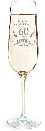 AMAVEL Flûte à Champagne avec Gravure Personnalisée - Joyeux Anniversaire 60 Ans Prénom - Volume : 0,2 L