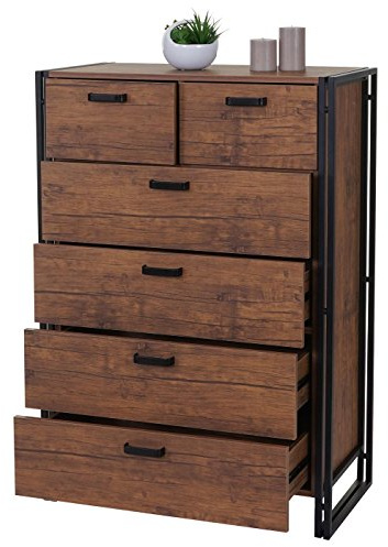Mendler Highboard HWC-A27 6 Schubladen 115x80x40cm, Wildeiche-Optik | Kommode, Schrank, 3D-Struktur