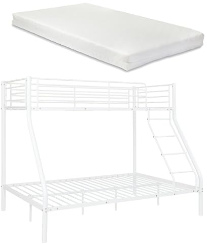 [neu.haus] Neuhaus Metall-Etagenbett - Weiß - Mit Matratzen 200x140/90cm Kinderbett Stockbett Hochbett Metall Bettgestell