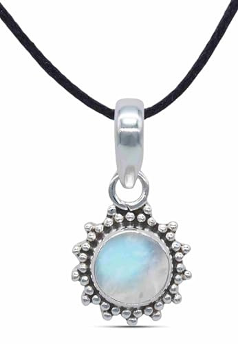 mantraroma Kettenanhänger 925 Silber Mondstein weißer Stein schimmer Edelstein Kettenanhänger Damen Sterling Silber Halskette Anhänger Geschenk (MAH-126-04)