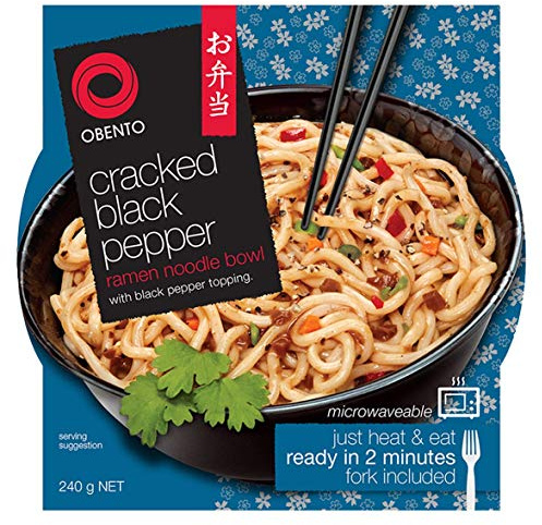 Obento Cracked Black Pepper Ramen Noodle Bowl, Fertiggericht für die Mikrowelle, Schwarzer Pfeffer, 240 g