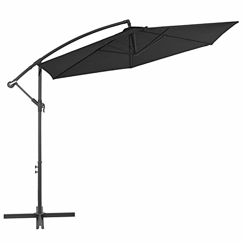 Tidyard Ampelschirm mit Alu-Mast &6 Stahlrippen UV-beständige Sonnenschirm mit Entlüftungsöffnung und Kurbelmechanismus Gartenschirm Strandschirm Terrassenschirm Kurbelschirm Marktschirm 300cm Schwarz