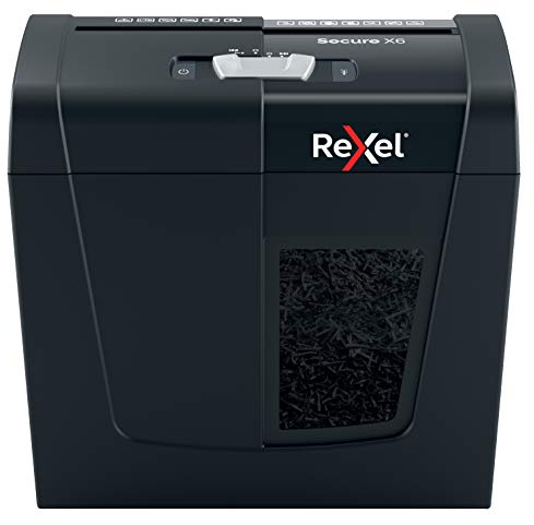 Rexel X6A Cross Cut Paper Shredder, Shreds 6 Sheets, P4 Security, Home/Home Office, 10 Litre Removable Bin, Quiet and Compact, Secure Range, 2020122A