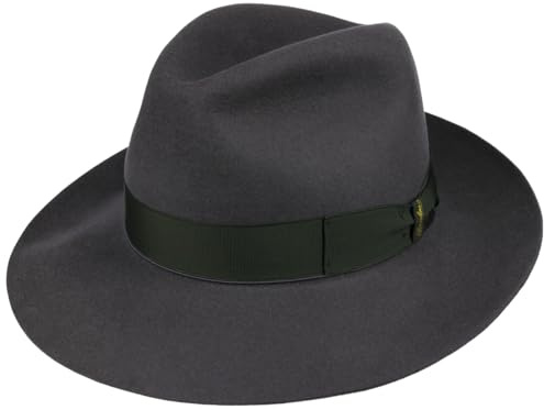 Borsalino Breitrand Bogarthut Haarfilzhut Filzhut Herrenhut Damen/Herren - Made in Italy Bogart Hut mit Futter, Ripsband Frühling-Sommer Herbst-Winter Frühjahr Sommer Herbst Winter - 59 cm grau