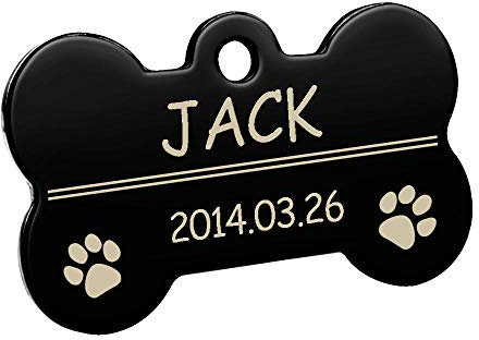 Hundeknochen-Identifikations-Tag Edelstahl individuelle Hundeknochen-Tag Anti-Verlust-Katzen-Namensschild Halsband-Anhänger-Zubehör-Schwarz.-L