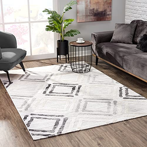 SANAT Evra Teppich für das Wohnzimmer - Kurzfloriger Teppich mit modernem Design - Geeignet für Wohnzimmer, Flur, Korridor, Esszimmer, Schlafzimmer, Küche und Kinderzimmer - Kubisch Hellgrau,160x220cm