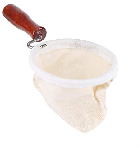Reusable Coffee Tea Filter, Flannel Cloth Handmade Coffee Filter Strainers with Wood Handle, Washable Pour Over Coffee Dripper Filter Sock Bag for Thai Style Milk Tea Coffee (L)