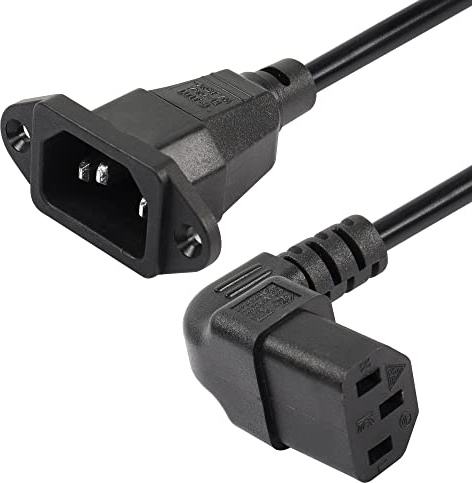 CERRXIAN Panel Mount C14 bis 90 Grad C13 PDU Netzteil Verlängerungskabel, IEC 320 C14 Stecker auf UP Winkel C13 Buchse 3 Pin Netzkabel, für Monitore, Computer, etc-0.3M/11.8 Zoll
