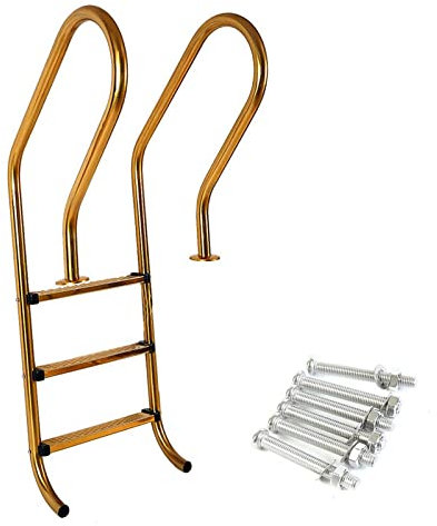 HOBIRD Poolleiter 3-stufig, 304 Edelstahl Nicht-Schlupf-Poolpedal, Schwimmbadstufen Leiter für Innen- und Außenbereich (goldene Farbe)