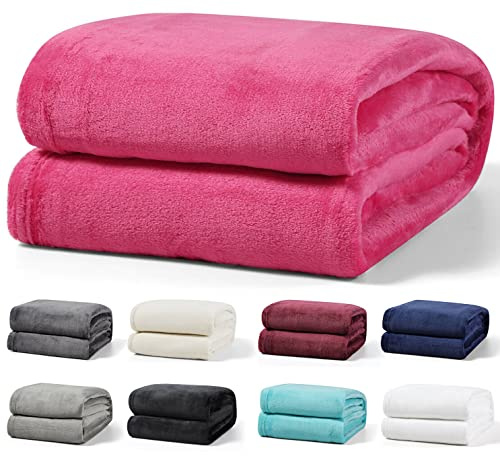 Leonado Vicenti Flauschige Kuscheldecke 220x240 cm Fleecedecke Wohnzimmerdecke Sofadecke Tagesdecke Flanell Uni Bettüberwurf, Rosa