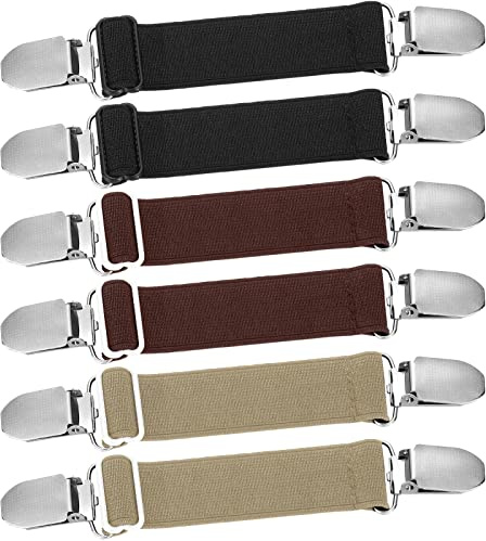Eurzom 6 Pcs Pant Waist Tightener Waist Cinch Clip Belt Adjustable Elastic Sandal Straps Pant Clip Women Men(Black, Brown, Dark Brown)