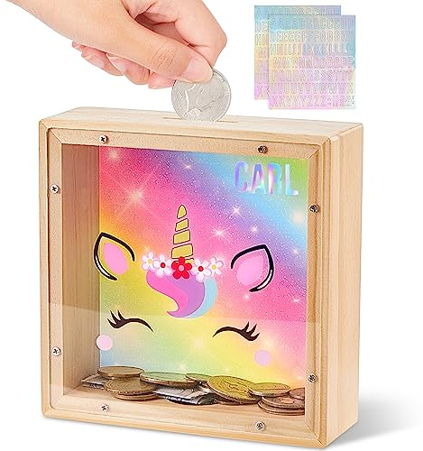 Beinou Hucha Viaje Huchas Grande Contadora de Monedas Acrílico Hucha Lata Billetes Alcancia Cartas Pegatinas de Alfabeto Regalos para Adultos Niña