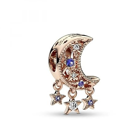 Pandora Moon 14k rose gold-plated charm with stellar blue crystal and clear cubic zirconia