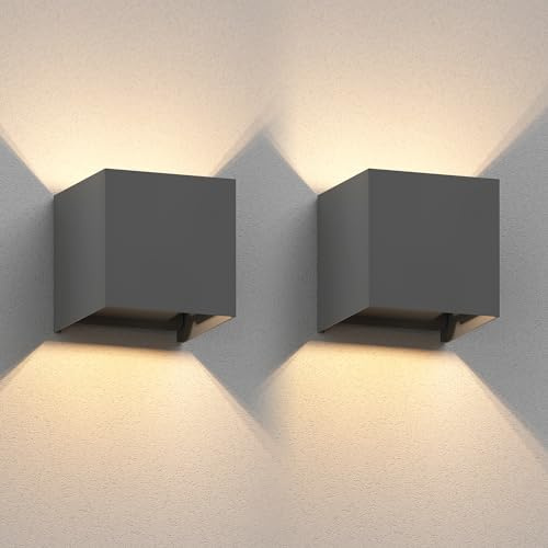 ledscom.de 2x Wandleuchte CUBEL für außen, anthrazit, IP65, Up & Downlight, quadratisch + LED Lampe 501lm, warmweiß