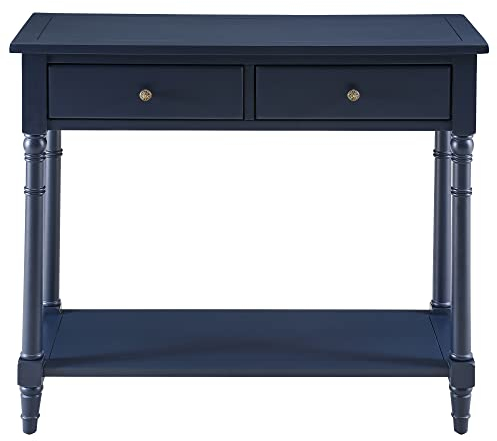 PADMA HOUSE Konsolentisch mit 2 Schubladen, Kleiner Sofatisch mit Ablageflächen, Eingangstisch Flurtisch für Wohnzimmer, Büro 90 * 35 * 76,5 cm (Blau)