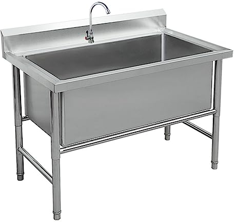 LBONG Spültisch Edelstahl 1 Becken, Küchenspüle Edelstahlspüle Profi-Spüle Spüle mit Armatur,Edelstahl Gastro Spüle für Bar Küche Restaurant(80X60X80cm/31.4X23.6X31.4in)