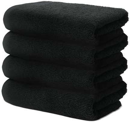 4 er Set Handtücher 50x100 cm | Frottee Weich & Flauschig | 100% Baumwolle | Frottier Handtuch Duschtuch Badetuch Badehandtuch | Oeko-Tex | 500g/m² | Ôhm | Schwarz