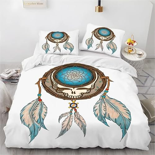 MAQUE Weiß BettwäSche Set Skelett-TraumfäNger BettwäSche 135x200, WendebettwäSche und Kissenbezug 80x80, Weiche & Angenehme & Atmungsaktive Mikrofaser BettwäSche-Sets mit ReißVerschluss