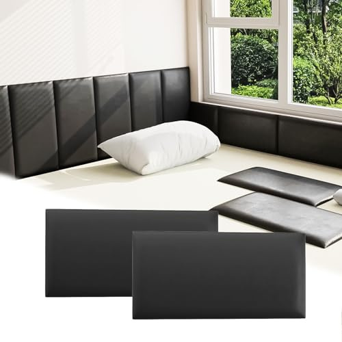 Umedol 3D Anti-Collision Wall Padding for Kids, Black Peel and Stick Headboard Pack of 4 Panels Sized 7.8 x 15.7, Self-Adhesive Headboard Panels for Bedroom/Living Room Upholstered Wall