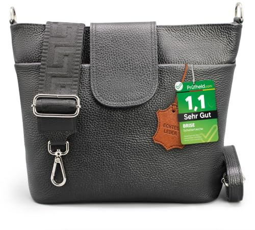 Brise Art ELLIE Damen Umhängetasche Echtleder Handgefertigt Crossbody Bag | [Test SEHR GUT, Note 1.1], Echtes Leder, Schultertasche mit Ledergurt & wahlweise gemustertem Riemen, 6 Fächer, Made in Italy