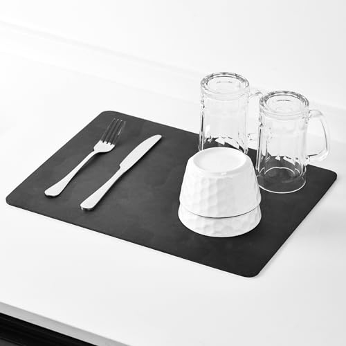 KitchenRaku Draining Board Mats, Super Absorbent Dish Drying Mat for Kitchen Counter, Quick Dry Coffee Mat with Non Slip Rubber Backed for Sink Dish Rack Worktop Drainer Mat (40X30CM)