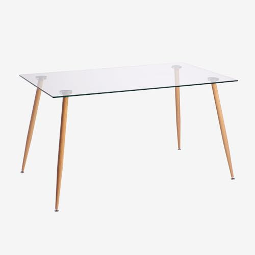 Leone Living - Tavolo Light - R rettangolare con piano in vetro temperato e le gambe in metallo verniciato effetto legno.