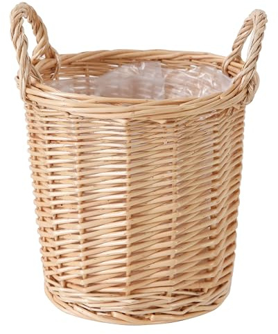 Longero Handwoven Wicker Planter Basket with Waterproof Liner – Natural Yellow Decorative Flower Pot Holder for Indoor Use - Small Size (Inner Top Ø 7, Inner Height 5.9)