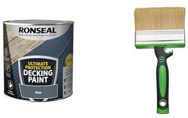 RONSEAL Ultimate DECKING Paint Slate 2.5L & Fit for The Job 4 inch Large Capacity Shed and Fence Block Brush for Rapid Painting of Sheds & Fence