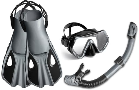 COMETX Taucherbrille Hochtransparente Tauchmaske mit drei Fenstern, voll trockener Schnorchel und verstellbare Flossen Taucherausrüstung für Männer Frauen