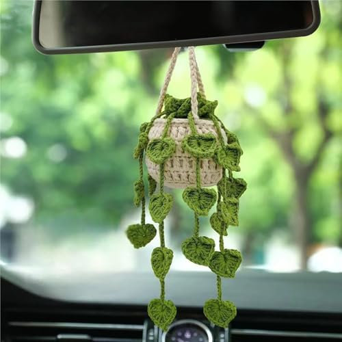 Alunsito Cute Crochet Plant Car Interior Aesthetic Decor Hanging Ornament Charms Pendant
