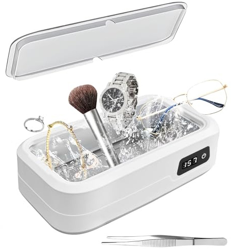 Nettoyeur à ultrasons, 49KHz Nettoyeur à ultrasons pour lunettes, 640ml Nettoyeur à ultrasons avec affichage numérique LED, 4 étapes de minuterieNettoyeur pour lunettes, bijoux, prothèses dentaires, m