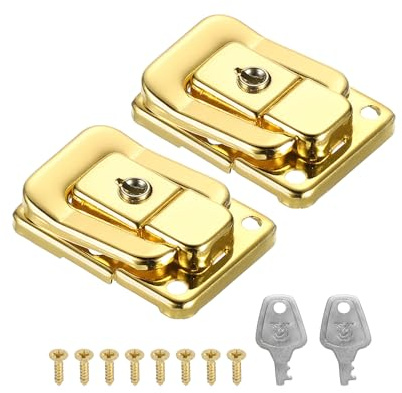 PATIKIL Chiavistello per Valigia 1,6 x 1,10,2pz Chiavistello Leva in Ferro con Chiavi/Viti Serratura per Scatola Gioielli Cassa in Legno Cassetta Attrezzi, Oro