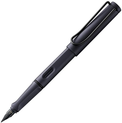 Lamy safari steel black Füller - Füllhalter mit ergonomischem Griff & polierter Stahlfeder in Strichbreite F - robuster ASA-Kunststoff - inkl. Tintenpatrone T 10 blau - Rechtshänder