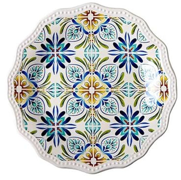 MYOLIO Speiseteller, Kunst Keramik Salat Dessert Blaues Meer Der Liebe Porzellan Mediterraner Stil Mittags-Vorspeisenteller(8.8 inch)