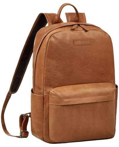 STILORD Alois Klassischer Laptop Rucksack 15 Zoll Leder Rucksack für Herren Businessrucksack Damen Großer Rucksack mit vielen Fächern und Trolley-Aufstecksystem Farbe:Tropica - braun