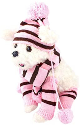 Happyyami Bequemes Warmes Hundeschal- Und Mützenset XXS Festliche Haustierkleidung Gestricktes Haustierzubehör
