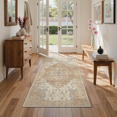 GENIMO Vintage Rugs for Living Room 80x150cm, Machine Washable Area Rugs with Non-Slip Backing, Low-Pile Rugs for Kitchen, Dining Room