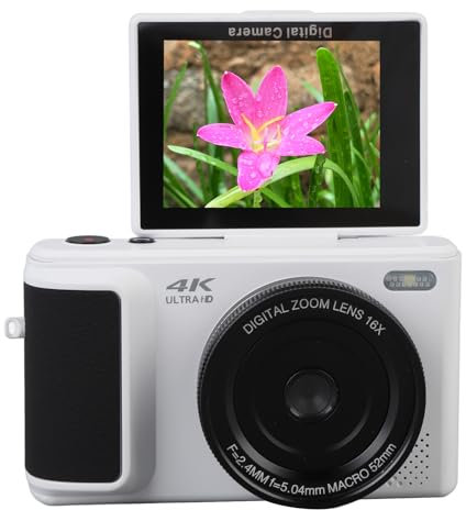 Dpofirs 4K Digitalkamera, Kameras für Fotografie Videos, Autofokus Anti Shake, 64 MP Vlogging Kamera, 180 Grad Flip Screen Kamera, Kompakte Reisekameras, für Teenager