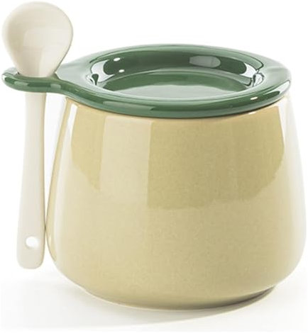 CvbGNJm Azucarero, azucarero, azucarero con tapa y cuchara, botes de azúcar de café de cerámica, azucarero, recipiente de azúcar, tarro de especias, bote de condimento de salero(Green)