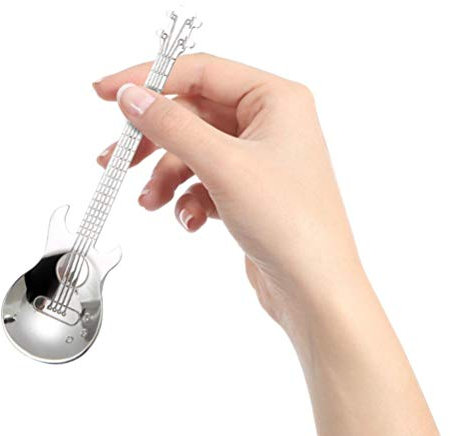 Mini Guitare en Acier Inoxydable à Mélange à la Cuillère, café Portable, thé, Cuillère à Mixtes de Dessert avec Instrument de Milkshake, Cuillère à Glace et Décorations, (Guitare