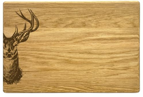 Frühstücksbrett Eiche Vesperbrett Holzbrett Camping Frühstück Geschenk Jausenbrett Brotzeitbrett 30 x 20 cm (Hirsch)
