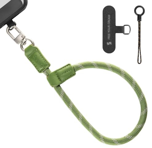 SMALLRIG Dragonne Réglable pour Téléphone, 38 cm, en Cuir et Nylon, avec Crochet Intégré pour Clés et Accessoires, pour iPhone, pour Samsung, Vert - 5303